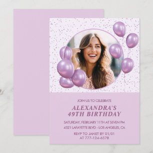 Photo 49th birthday invitations Balloons Purple