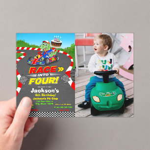 Photo 4th Birthday Dinosaur Race Car Ready Set Acrylic Invitations