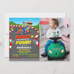 Photo 4th Birthday Dinosaur Race Car Ready Set Invitation
