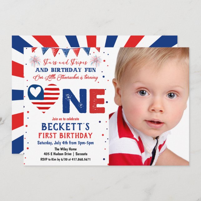 PHOTO - 4th of July 1st Birthday Invitation (Front/Back)