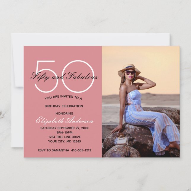 Photo 50 and Fabulous Pink Birthday Invitation (Front)