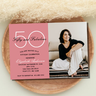 Photo 50 and Fabulous Pink Birthday Invitation