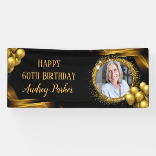 Photo 50th 60th Birthday Party Banner Black Gold