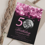 Photo 50th Birthday Blush Pink Midnight Glam  Invitation<br><div class="desc">An elegant "50th Birthday" party invitation design with personalised photo,  modern typography and a string lights background.</div>