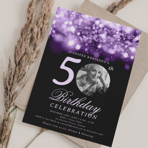 Photo 50th Birthday Purple Midnight Glam Invitation