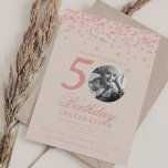Photo 50th Birthday Rose Gold Confetti Champagne  Invitation<br><div class="desc">An elegant "50th Birthday" party invitation design with personalised photo,  modern typography and glitter confetti background.</div>