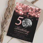 Photo 50th Birthday Rose Gold Midnight Glam  Invitation<br><div class="desc">An elegant "50th Birthday" party invitation design with personalised photo,  modern typography and a string lights background.</div>