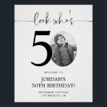 Photo 50th Birthday Welcome Sign | Look Who's 50<br><div class="desc">Welcome guests to your 50th birthday celebration with this stunning editable welcome sign. Featuring a sleek, customizable layout, this template allows you to easily add your own photo and personalize the text, making it a perfect addition to your milestone 50th birthday decor. Ideal for entryways or as a party focal...</div>