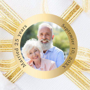 Photo 50th gold wedding anniversary classic round sticker