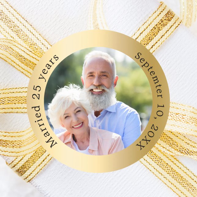 Photo 50th gold wedding anniversary classic round sticker (Creator Uploaded)
