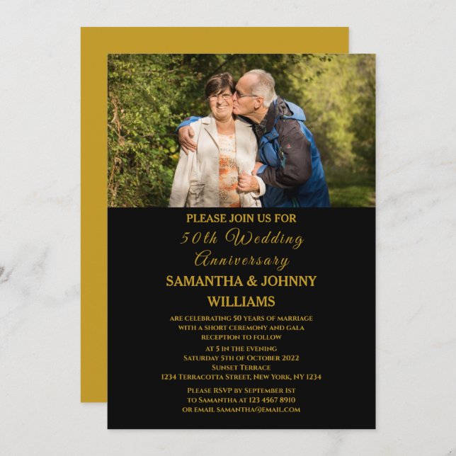 Photo 50th Wedding Anniversary Gold Invitation (Front/Back)