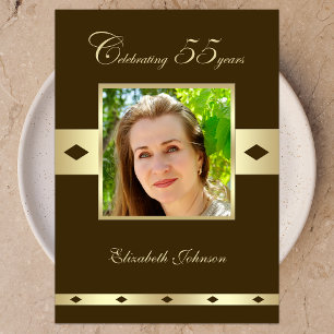 Photo 55th Birthday Party Invitation Brown