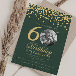 Photo 60th Birthday Gold Glitter Confetti Green  Invitation<br><div class="desc">An elegant "60th Birthday" party invitation design with personalised photo,  modern typography and glitter confetti background.</div>