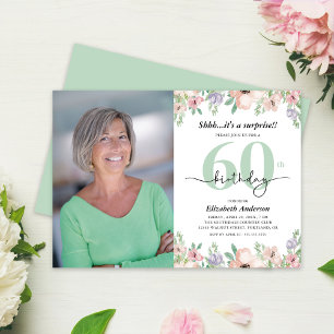 Photo 60th Birthday Party Pastel Floral  Invitation