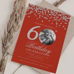 Photo 60th Birthday Silver Confetti Champagne Red Invitation<br><div class="desc">An elegant "60th Birthday" party invitation design with personalised photo,  modern typography and glitter confetti background.</div>