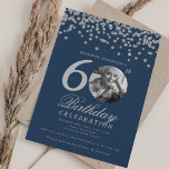 Photo 60th Birthday Silver Confetti Navy  Invitation<br><div class="desc">An elegant "60th Birthday" party invitation design with personalised photo,  modern typography and glitter confetti background.</div>