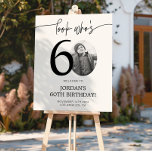 Photo 60th Birthday Welcome Sign | Look Who's 60<br><div class="desc">Welcome guests to your 60th birthday celebration with this stunning editable welcome sign. Featuring a sleek, customizable layout, this template allows you to easily add your own photo and personalize the text, making it a perfect addition to your milestone 60th birthday decor. Ideal for entryways or as a party focal...</div>