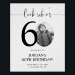 Photo 60th Birthday Welcome Sign | Look Who's 60<br><div class="desc">Welcome guests to your 60th birthday celebration with this stunning editable welcome sign. Featuring a sleek, customizable layout, this template allows you to easily add your own photo and personalize the text, making it a perfect addition to your milestone 60th birthday decor. Ideal for entryways or as a party focal...</div>