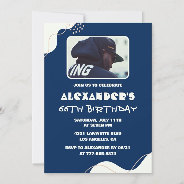 Photo 66th birthday invitations Men Simple navy (Front)