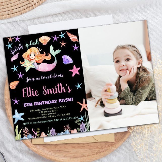 Photo 6th Pink Under the sea Mermaid Birthday Invitation (Photo 6th Pink Under the sea Mermaid Birthday Invitation)