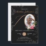 Photo 70th Birthday Party Invitation<br><div class="desc">Photo 70th Birthday Party Invitation. A delicate and feminine floral and botanical themed 70th birthday party invitation. It features beautiful flowers surrounding the photo of the birthday person all with a hint of vintage classiness! The designer is always ready to help, contact her if you need help with this design...</div>