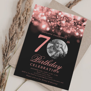 Photo 70th Birthday Rose Gold Midnight Glam  Invitation