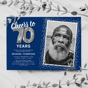 Photo 70th Birthday Silver Balloons Invitation