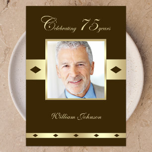 Photo 75th Birthday Party Invitation Brown
