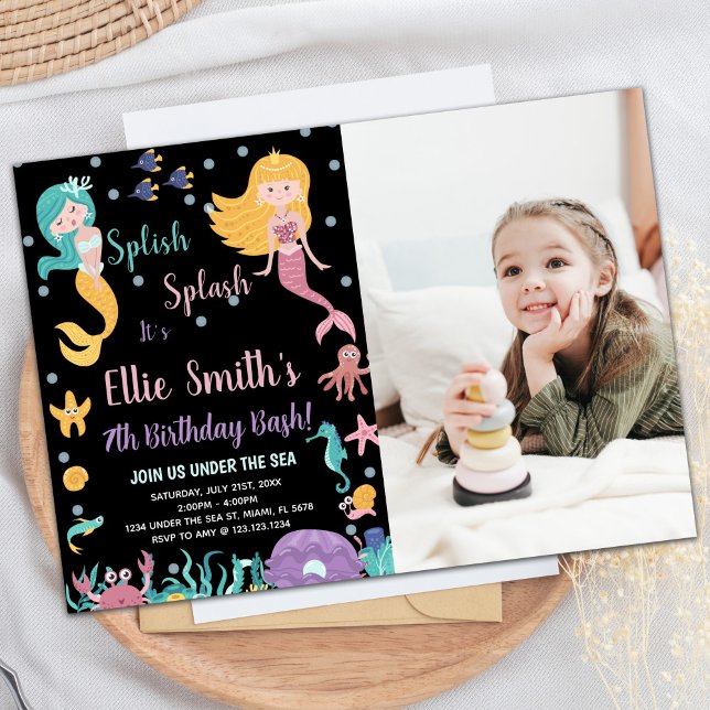 Photo 7th Under the sea Blonde Mermaid Birthday Invitation (Photo 7th Under the sea Blond Mermaid Birthday Invitation)
