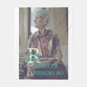 Photo 80th birthday add name date modern green tre fleece blanket