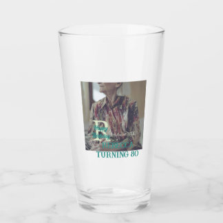 Photo 80th birthday add name date modern green tre glass
