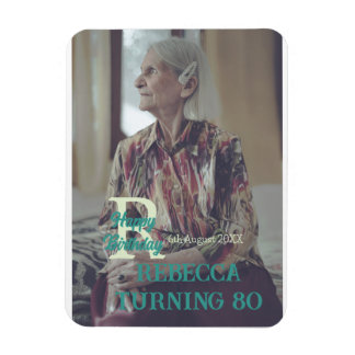 Photo 80th birthday add name date modern green tre magnet