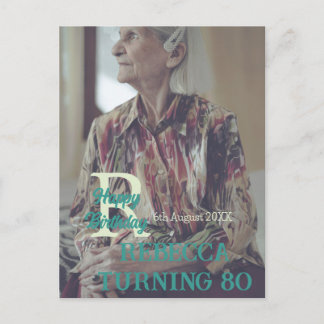Photo 80th birthday add name date modern green tre postcard