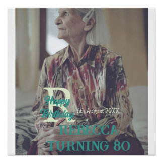 Photo 80th birthday add name date modern green tre poster