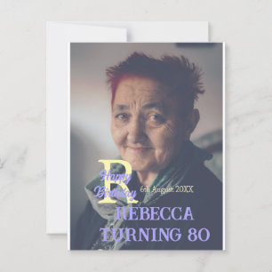 Photo 80th birthday add name date modern purple ye postcard