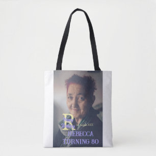 Photo 80th birthday add name date modern purple ye tote bag