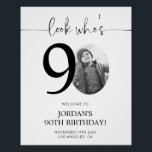 Photo 90th Birthday Welcome Sign | Look Who's 90<br><div class="desc">Welcome guests to your 90th birthday celebration with this stunning editable welcome sign. Featuring a sleek, customizable layout, this template allows you to easily add your own photo and personalize the text, making it a perfect addition to your milestone 90th birthday decor. Ideal for entryways or as a party focal...</div>