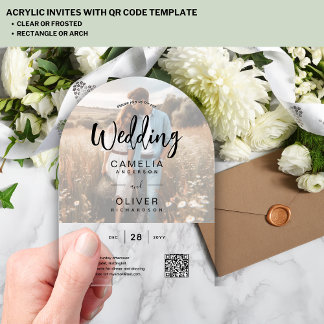 PHOTO ACRYLIC WEDDING QR Code RSVP OVERLAY Invitations