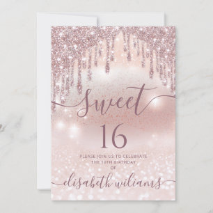 Photo adorable rose gold glittery drips ombre invitation