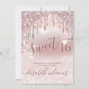 Photo adorable rose gold glittery drips ombre invitation