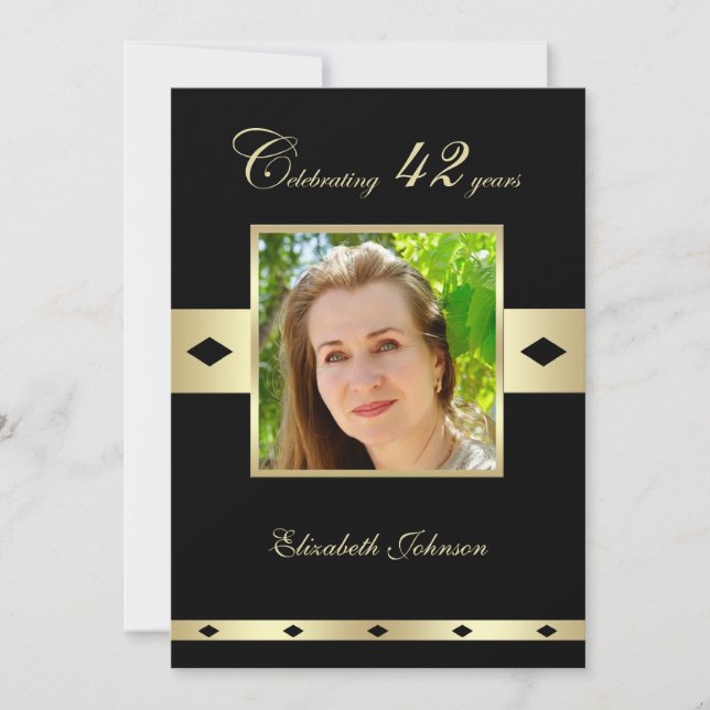 Photo Adult Birthday Black and Gold Invitation (Front)