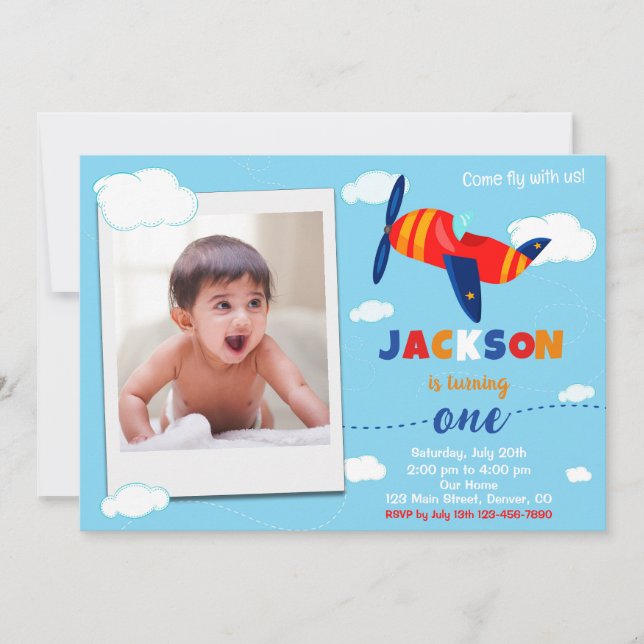 Photo aeroplane birthday invitation Pilot party (Front)