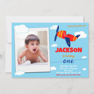 Photo aeroplane birthday invitation Pilot party