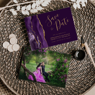 Photo Agate Purple Gold Plum Save the Date