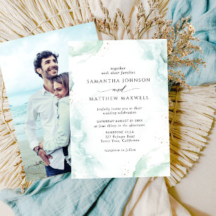 Photo, Airy Blue Turquoise Watercolor Wedding Invitation