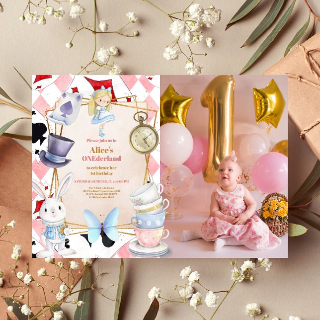 Photo Alice in One-derland 1st Birthday Invitation (Creator Uploaded)