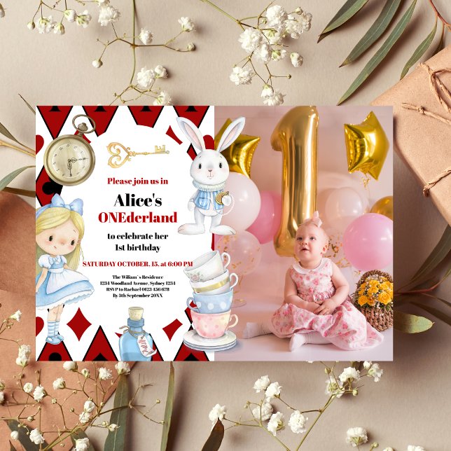 Photo Alice in Wonderland 1st Birthday Onederland  Invitation (Creator Uploaded)