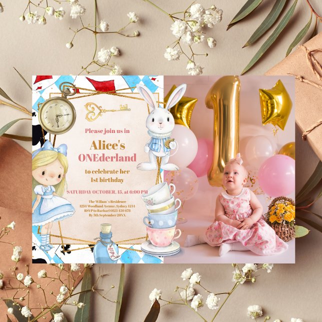 Photo Alice in Wonderland 1st Birthday Onederland  Invitation (Creator Uploaded)