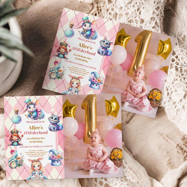 Photo Alice in Wonderland 1st Birthday Tea Party  Invitation (Creator Uploaded)