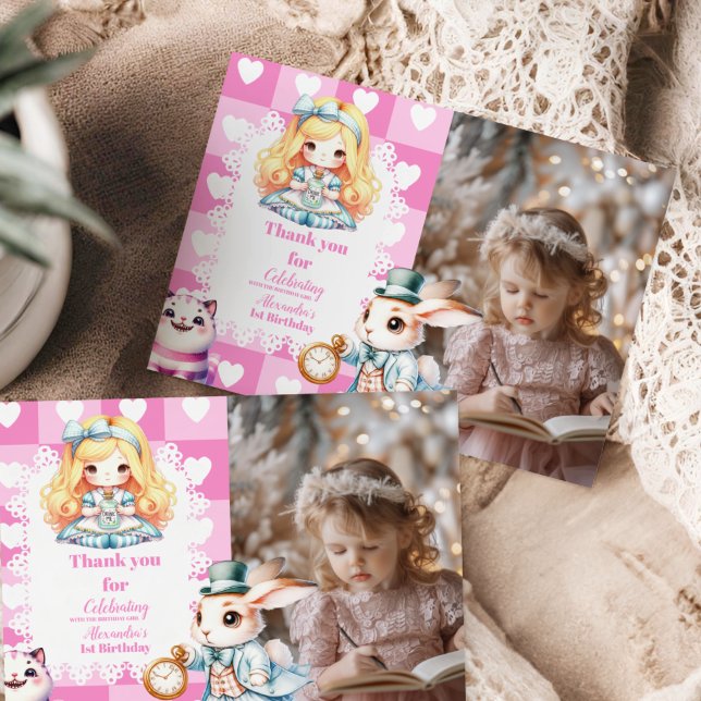 Photo Alice in Wonderland Birthday Tea Party Thank You Card (Creator Uploaded)